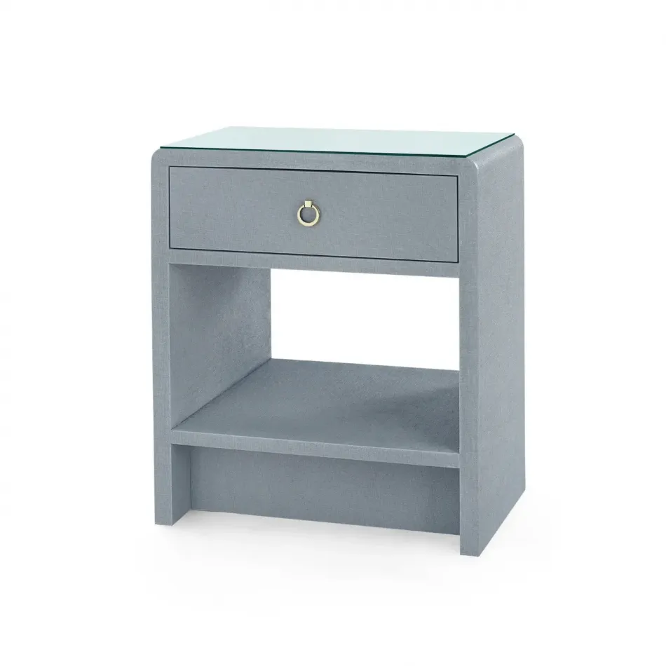 Benjamin Linen Winter Gray 1-Drawer Side Table with Glass Top