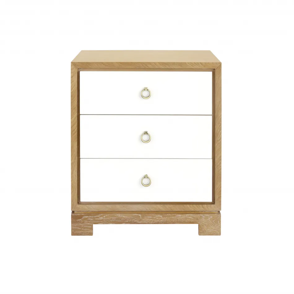 Berkeley 3-Drawer Side Table w/ Antique Brass Pull Blond
