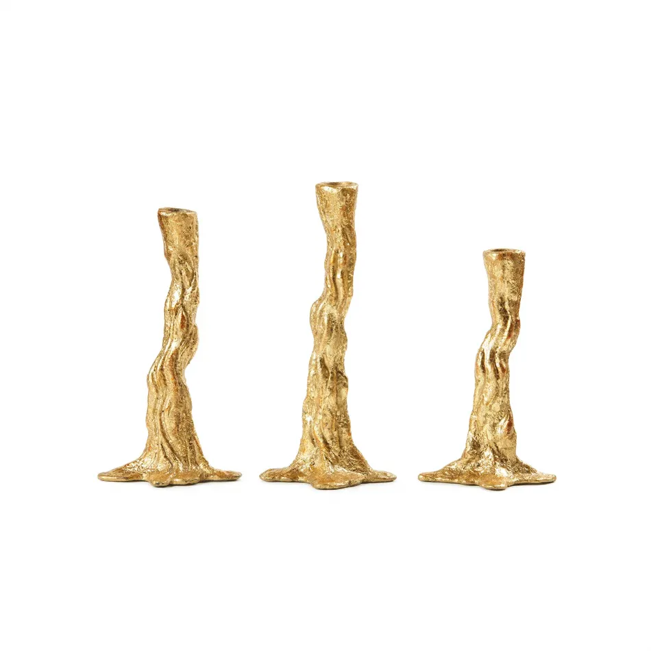 Branch Set of 3 Candlesticks Gold Leaf