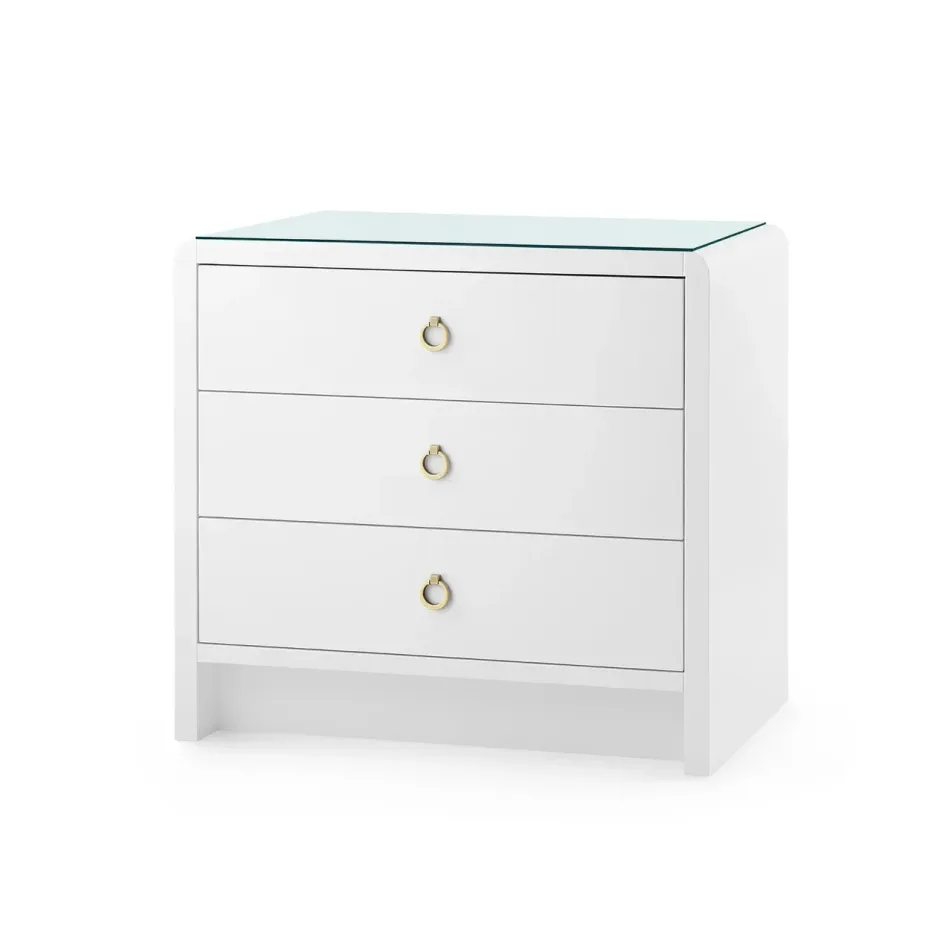 Bryant White Pearl 3-Drawer Side Table with Glass Top