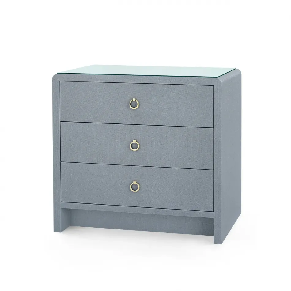 Bryant Linen Winter Gray 3-Drawer Side Table with Glass Top