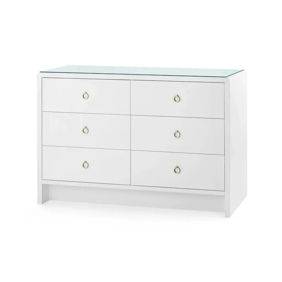 Bryant White Pearl 6-Drawer with Glass Top Extra Large
