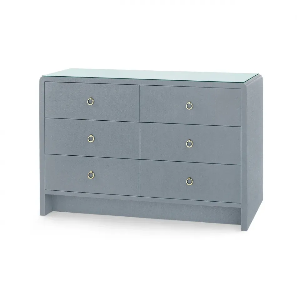 Bryant Linen Winter Gray 6-Drawer with Glass Top Extra Large
