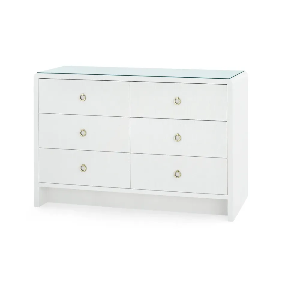 Bryant Linen Chiffon White 6-Drawer with Glass Top Extra Large
