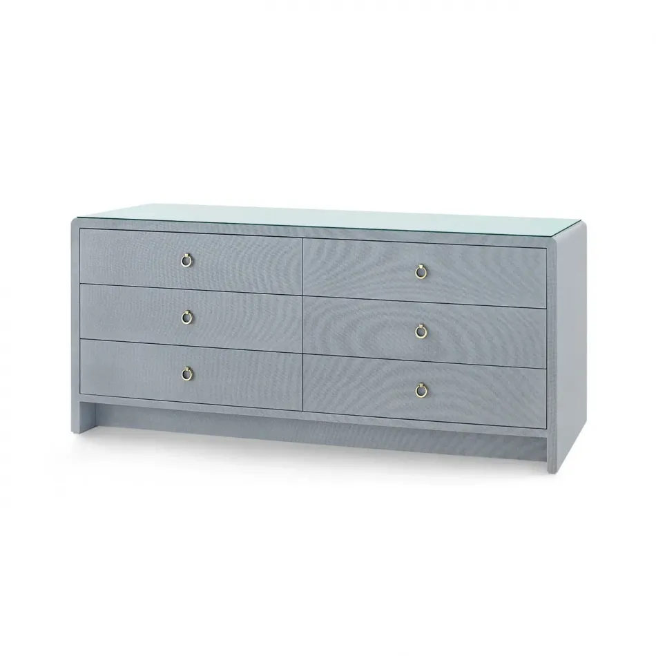 Bryant Linen Winter Gray 6-Drawer with Glass Top Extra Wide Large