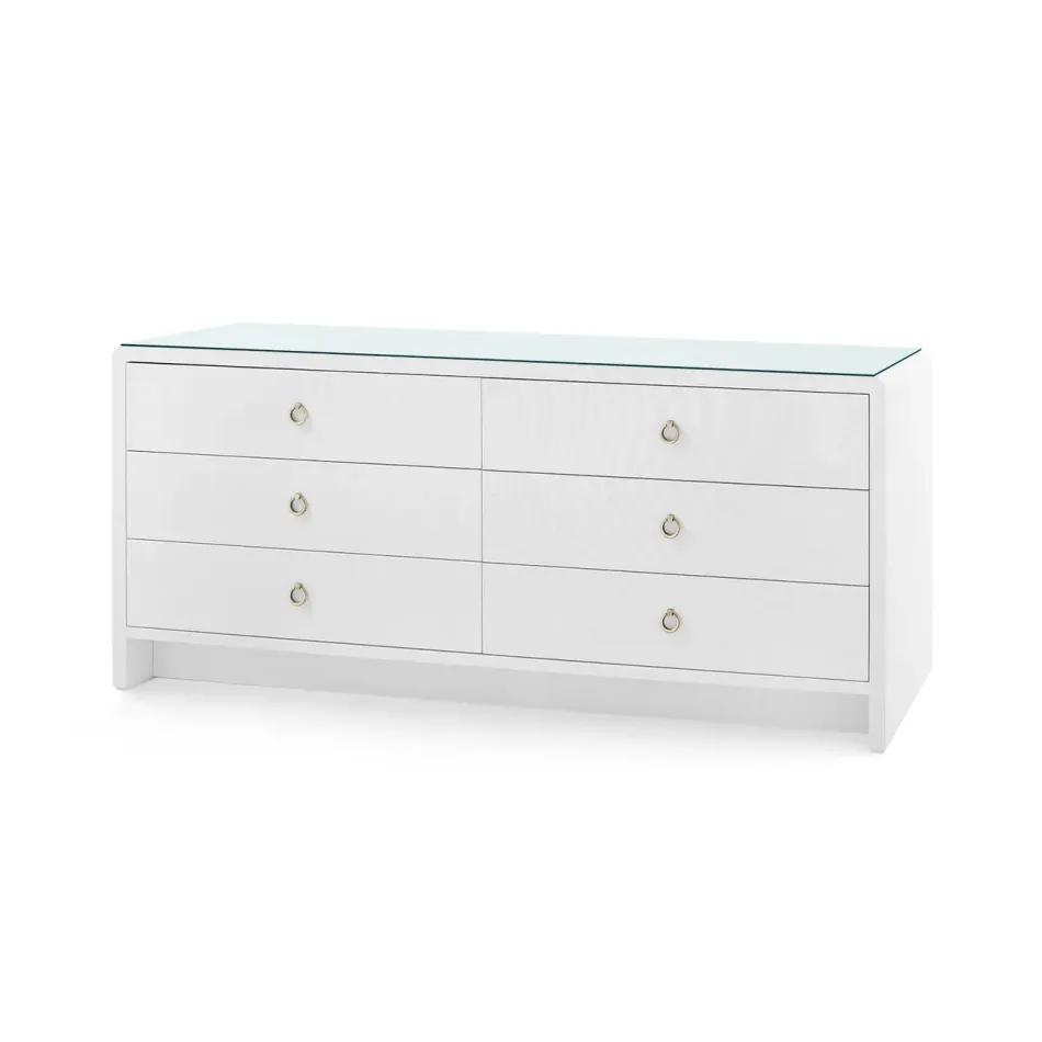 Bryant Linen Chiffon White 6-Drawer with Glass Top Extra Wide Large