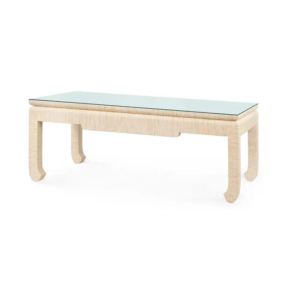 Bethany Natural Twill Coffee Table with Glass Top