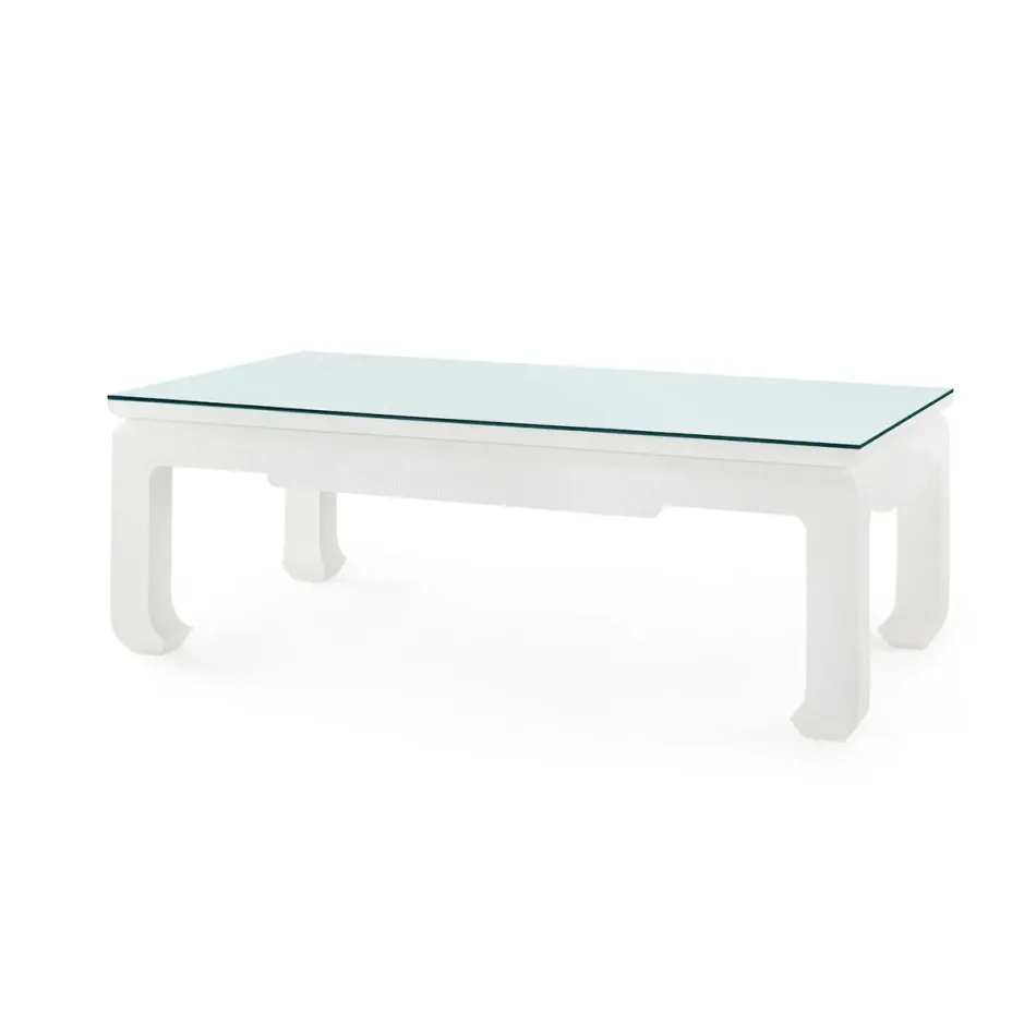 Bethany Vanilla Rectangular Coffee Table with Glass Top Large