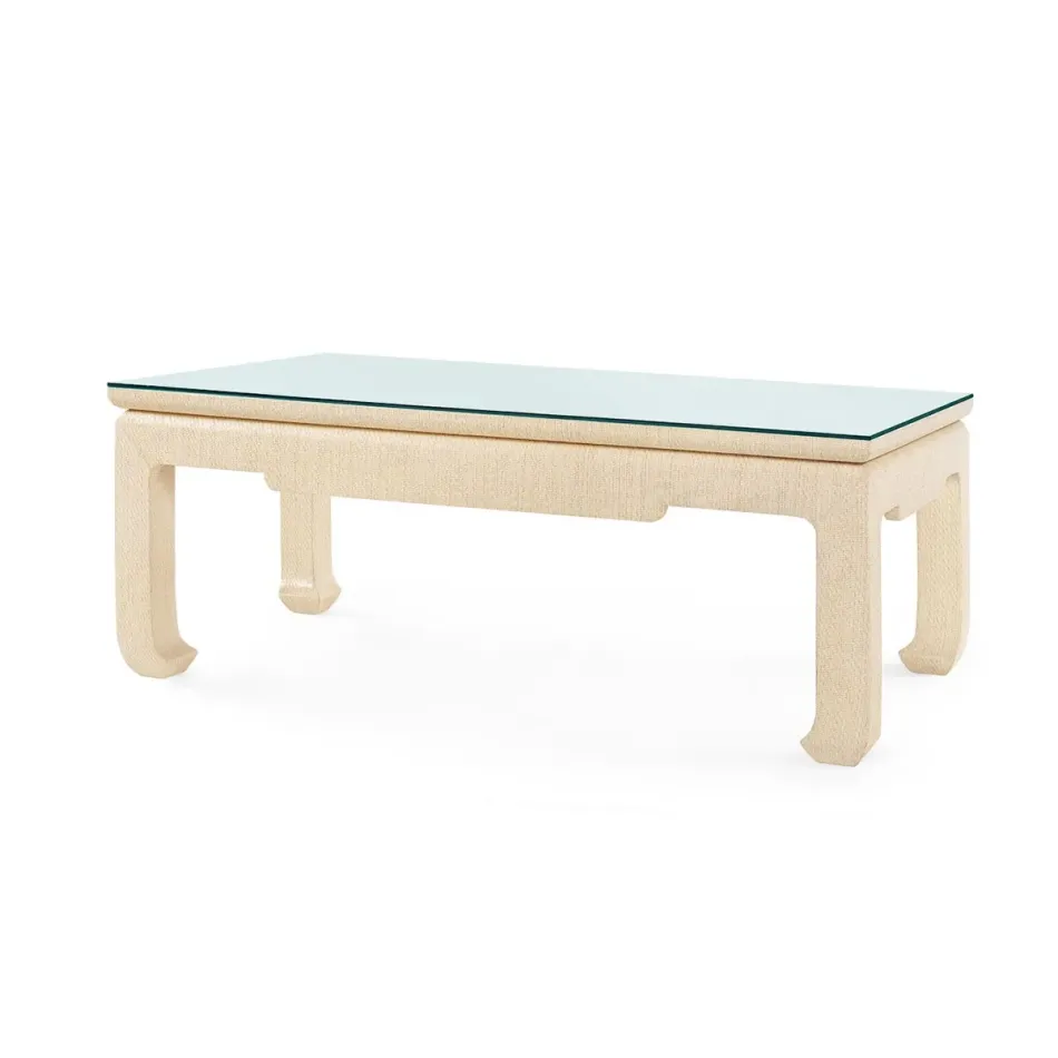 Bethany Natural Twill Rectangular Coffee Table with Glass Top Large