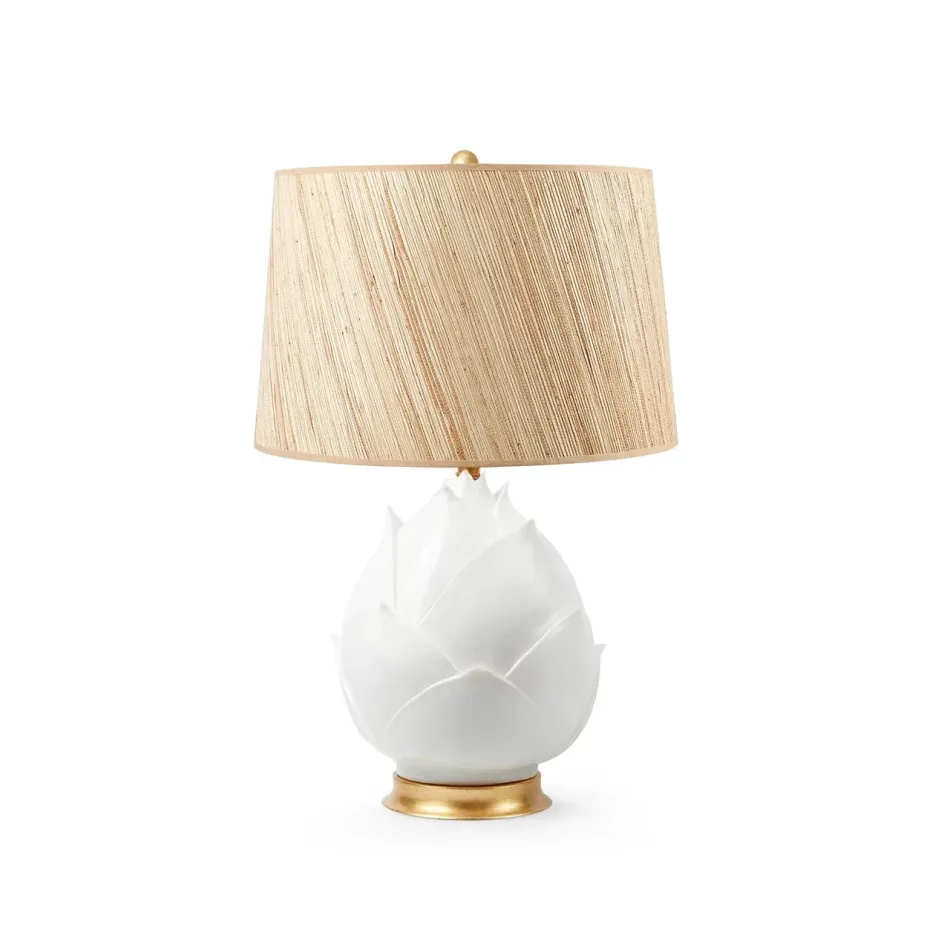 Budding Blanc de Chine Lamp with Shade 17-inch Papyrus with Gold