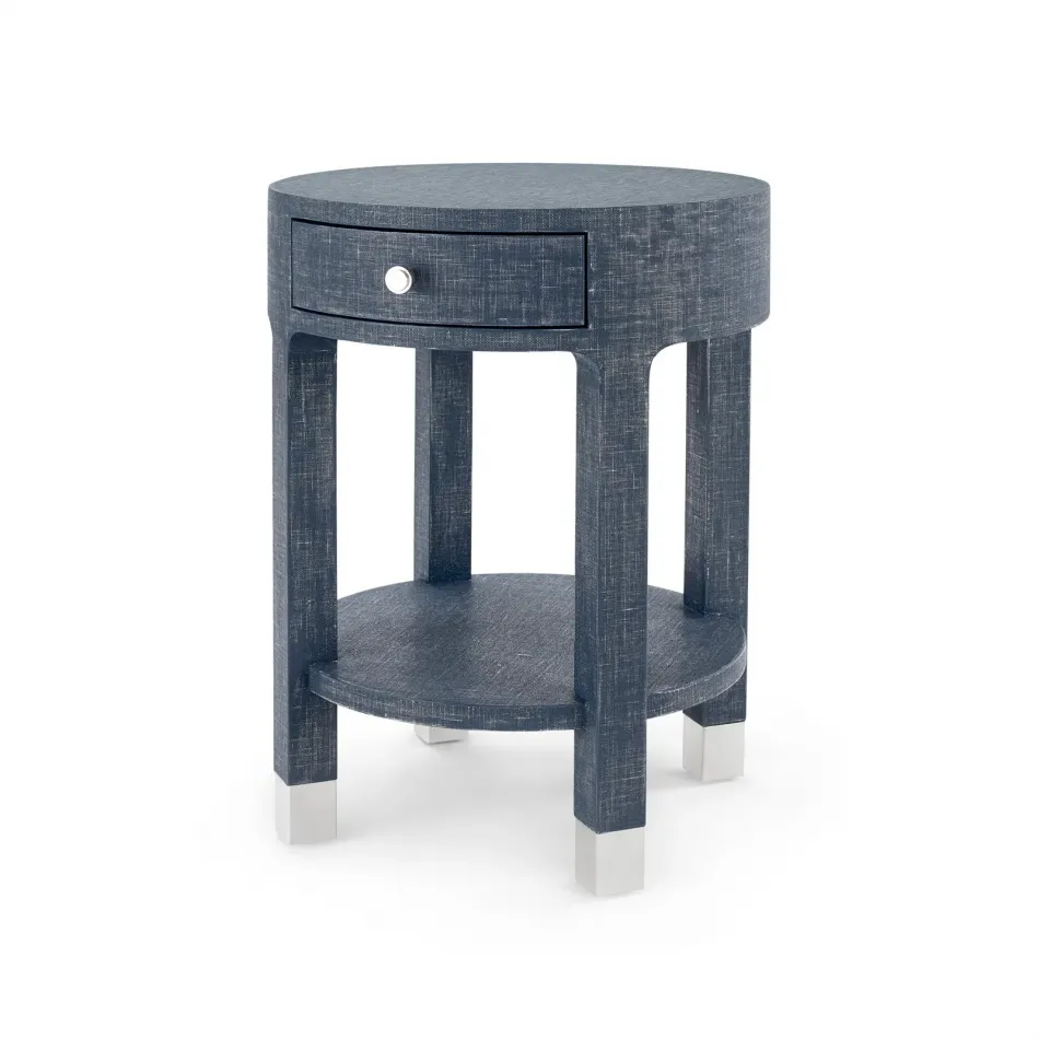 Dakota 1-Drawer Round Side Table Washed Blue Steel