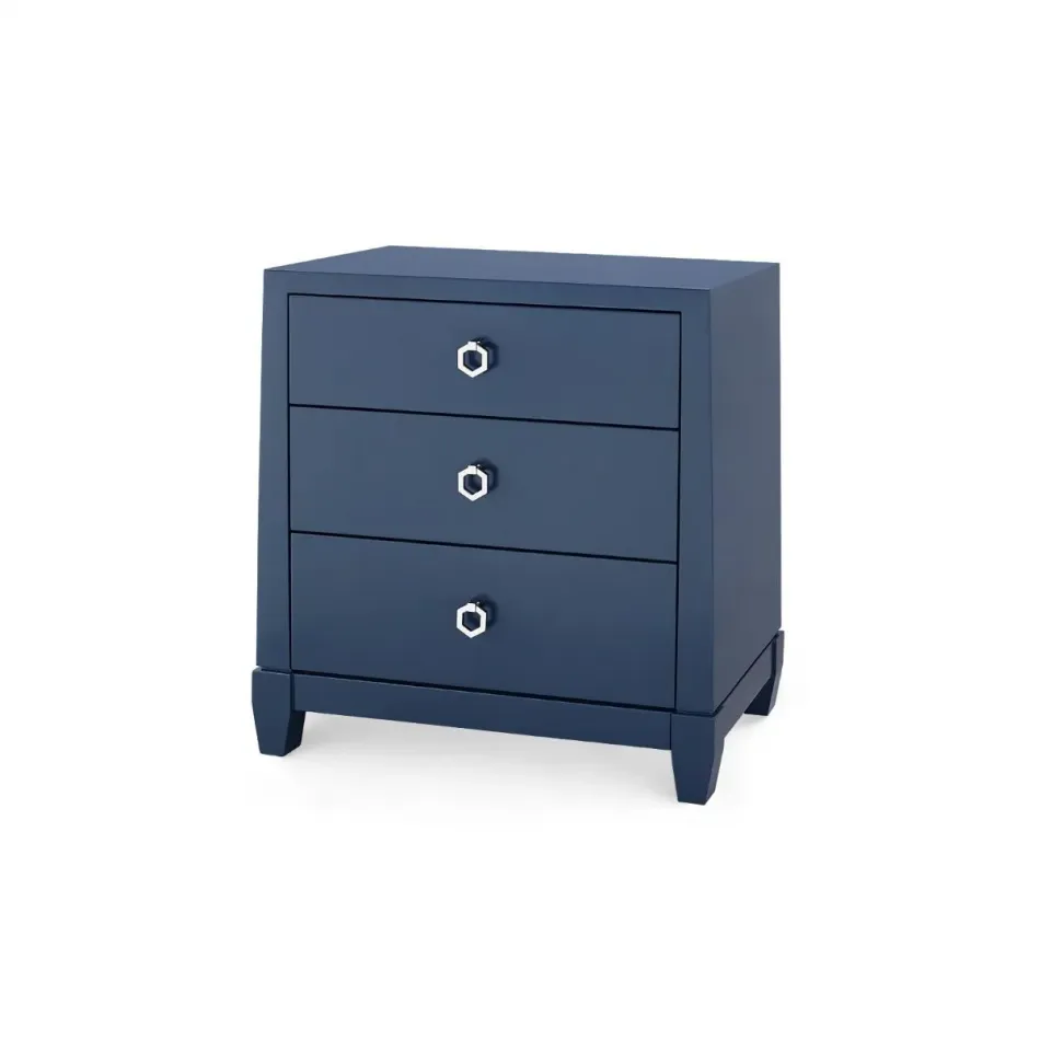 Madison 3-Drawer Side Table, Navy Blue Lacquer