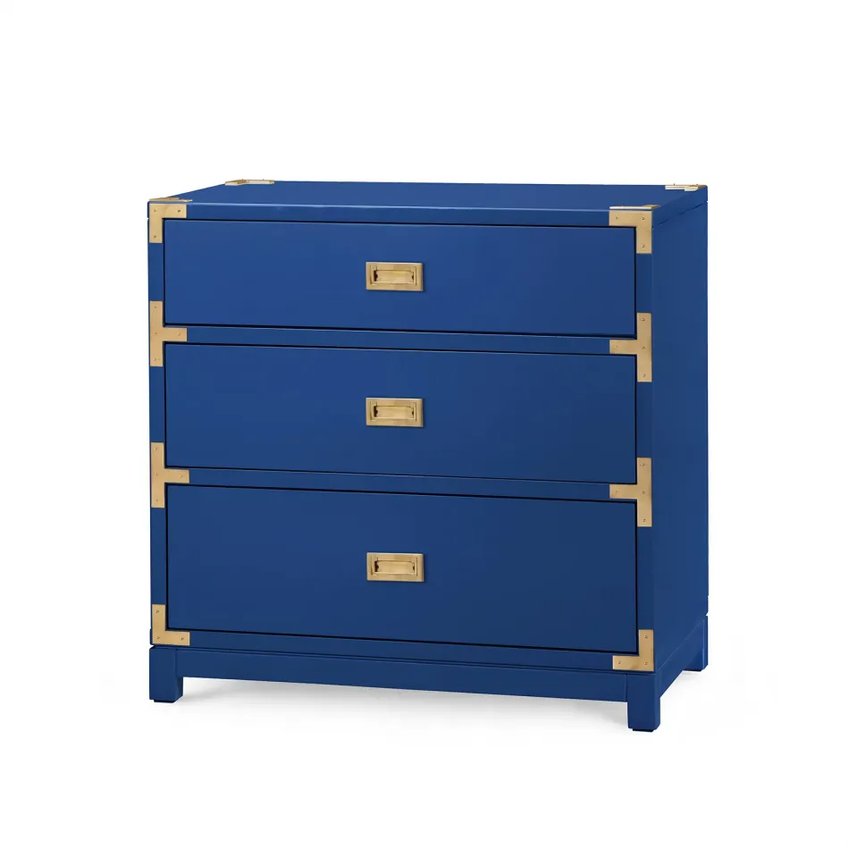 Victoria 3-Drawer Side Table Gloss Denim Blue