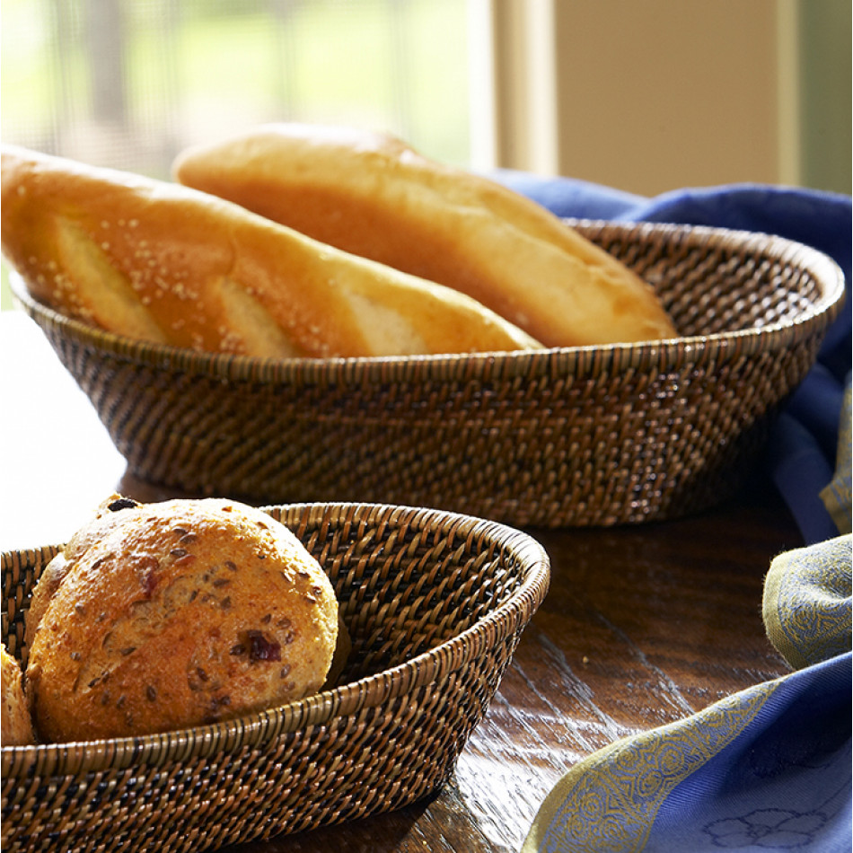 Oval Bread Basket with Scalloped Rim, Large 10.5"L x 7"W x 2.5"H