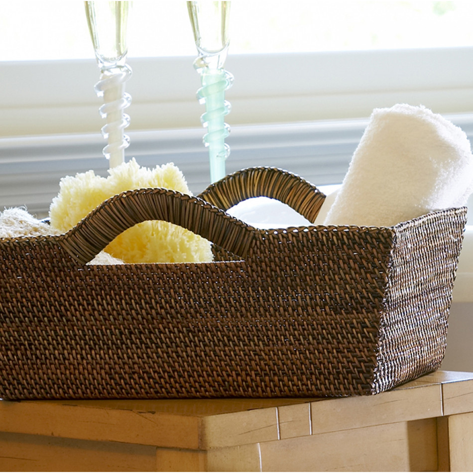 Woven storage Basket with Handles, Medium, 16"L x 12.5"W x 5.25"H