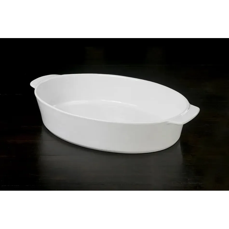 Oval Casserole Roaster White Stoneware 4QT