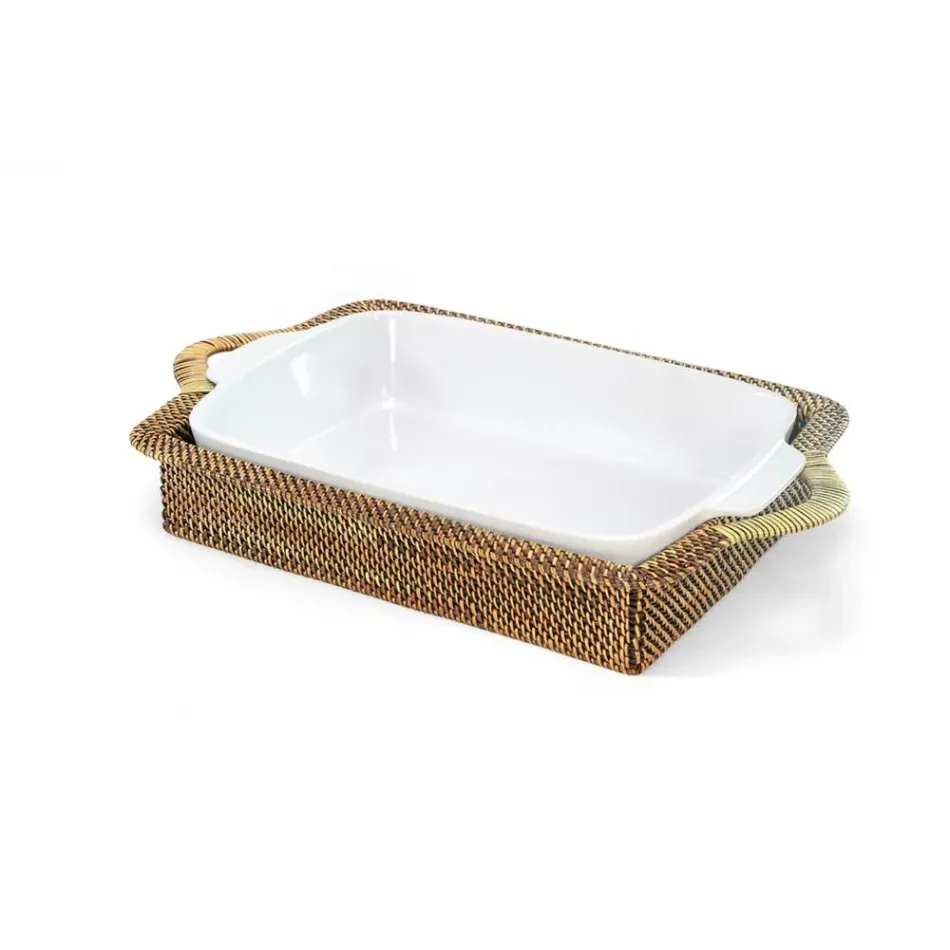 Rectangular Casserol Basket with Stoneware Roaster 3QT