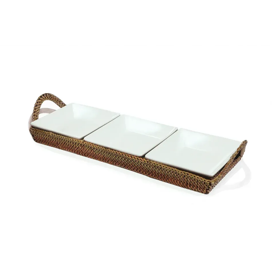 Crudite Section Condiment Server Tray with 3 Porcelain Dish