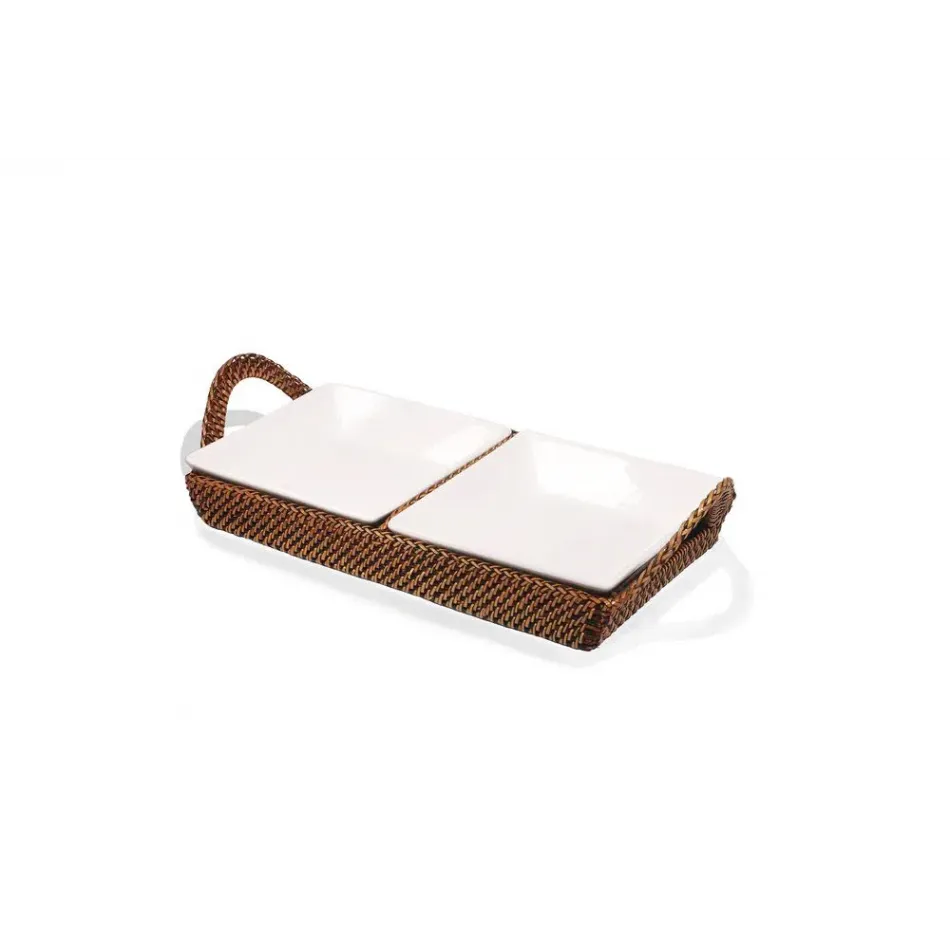 Rectangular Tray with 2 Dividers incl. Porcelain 2 Square Dishes