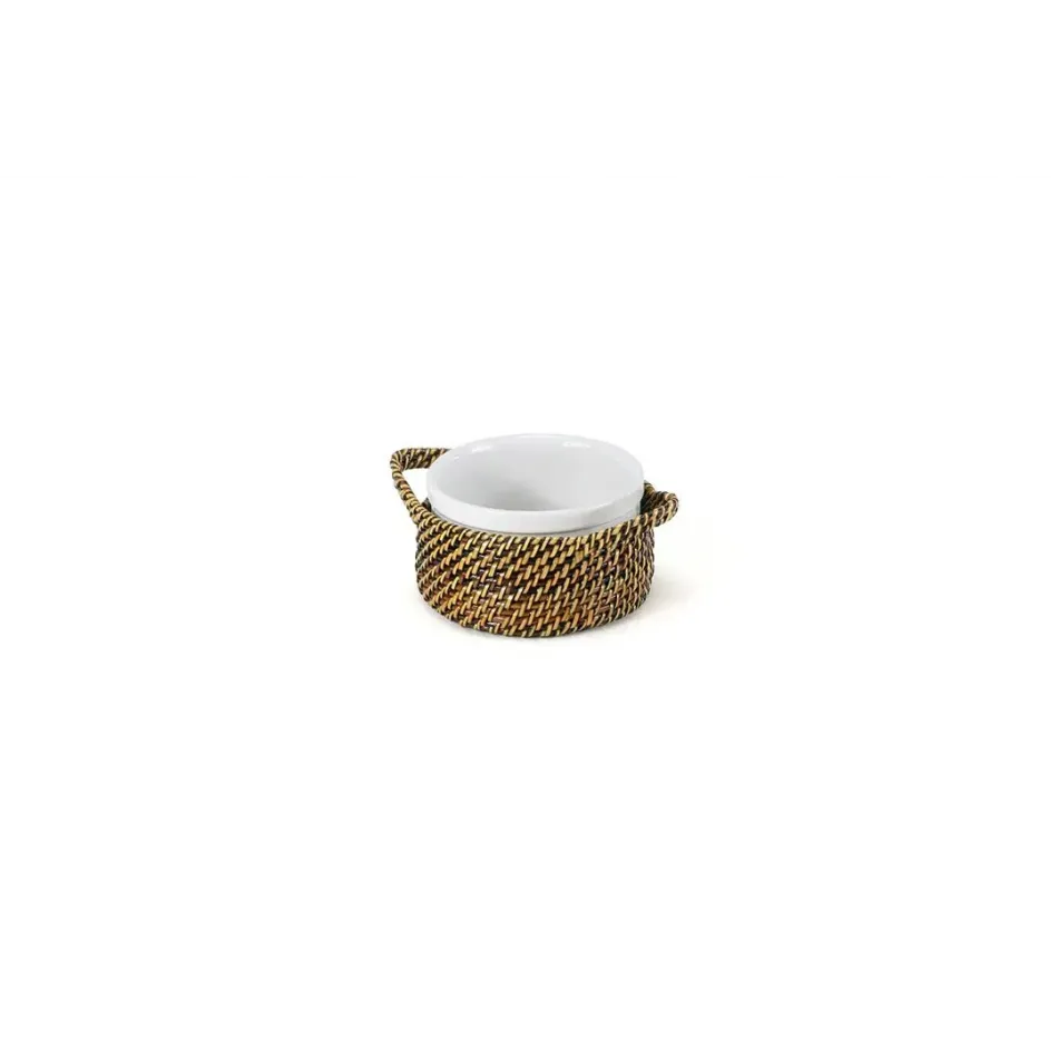 Round Souffle Baskets w/handles Incl. Round Stoneware 8 oz Souffle Dish