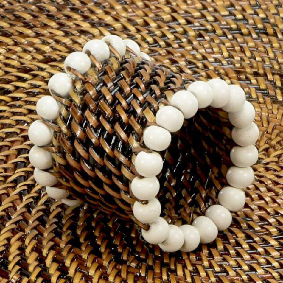 Napkin Ring with Beads, White, Set of Four 4.5"L x 4.5"W x 2"H