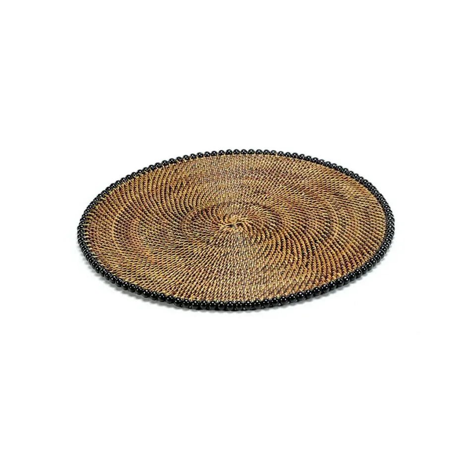 Round Placemat w/ Beads, Black,  Set of 4 pcs          (min 4 pcs)