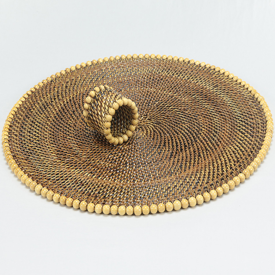 Round Placemat with Natural Beads 14 in L x 14 in W 0.125 in H