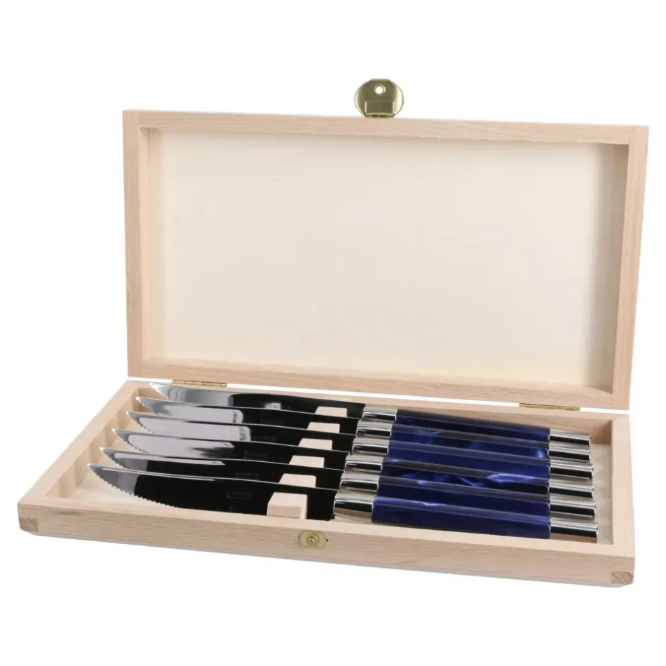 Conty Pink Gold Blue Box Of 6 Steak Knives