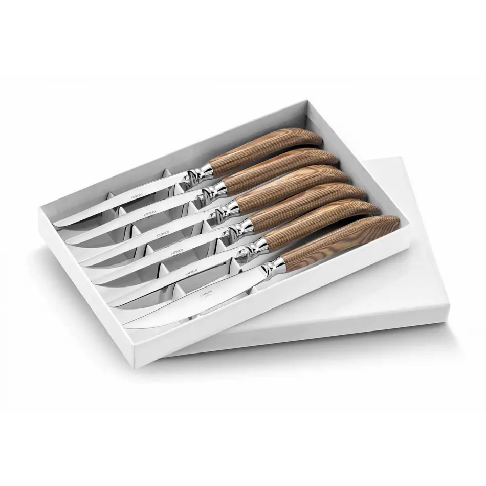 Orio Wood Box Of 6 Steak Knives