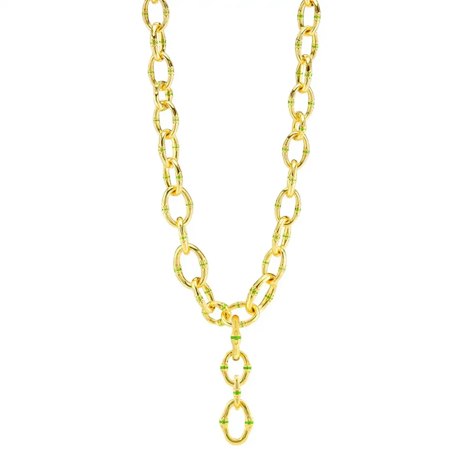 Bangkok Bamboo Gold/Green Enamel Convertible Link Necklace 18"