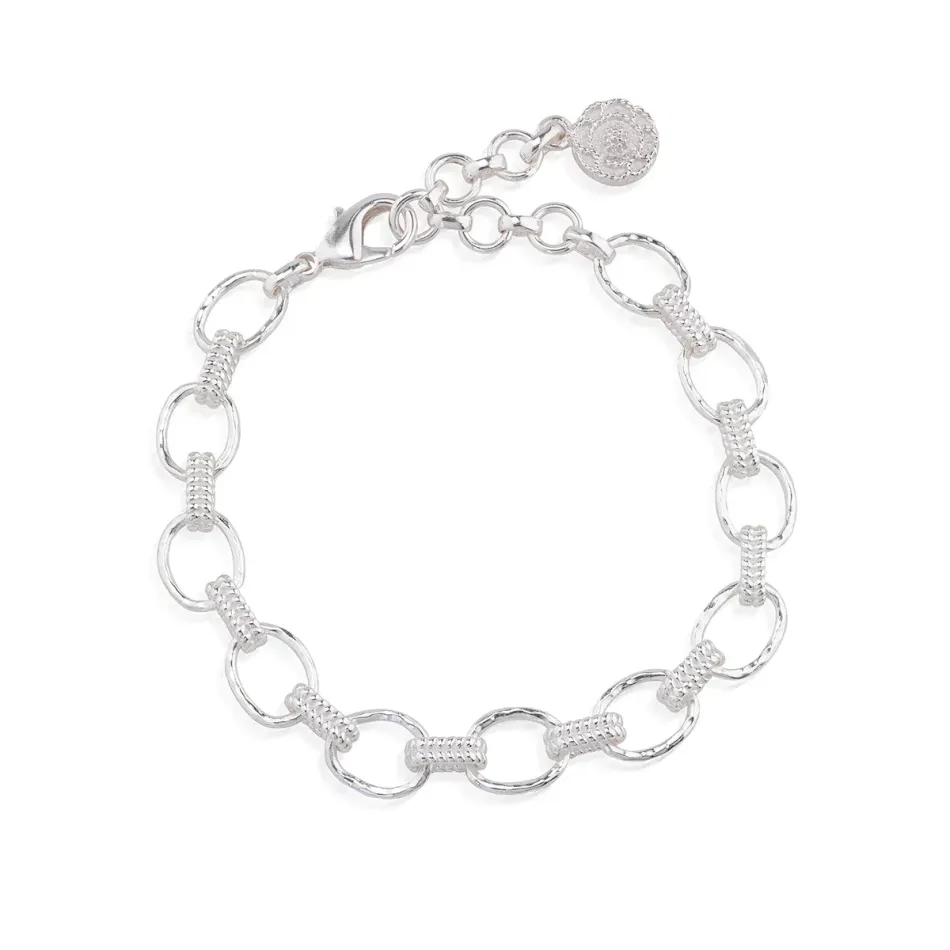 Cleopatra Silver Small Link Bracelet 7"+1.5"
