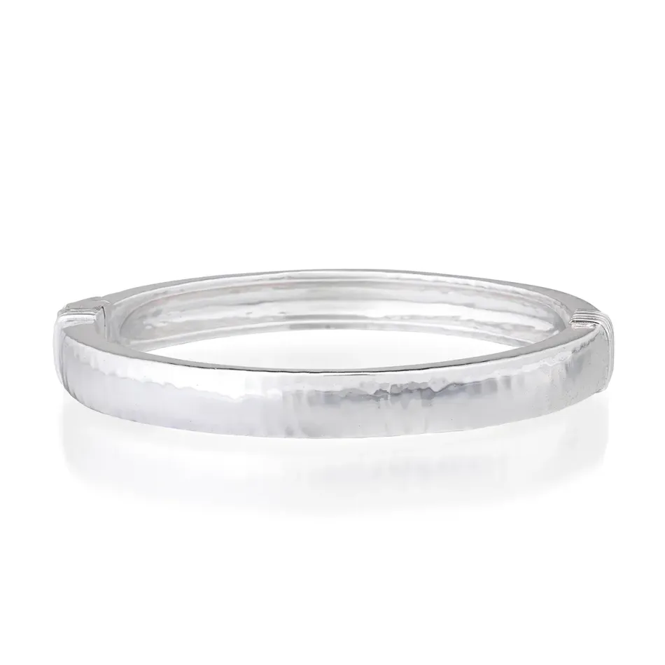 Cleopatra Silver Oval Hinged Bangle S/M