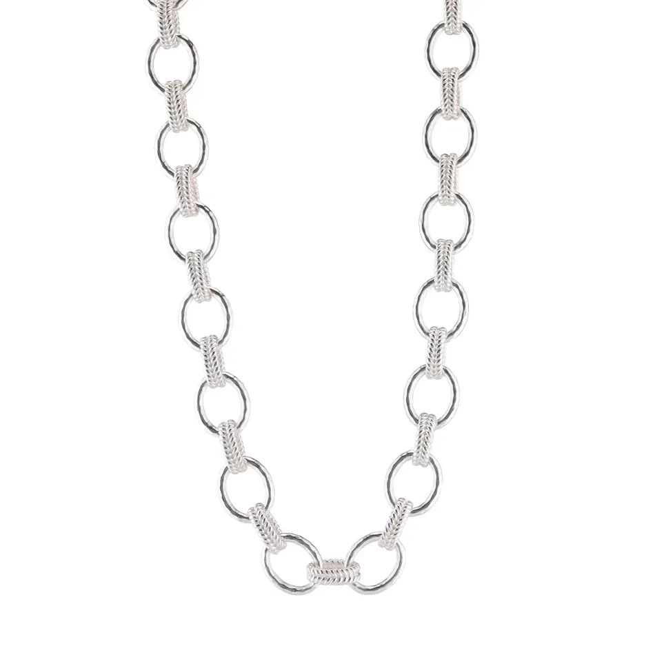 Cleopatra Silver Regal Link Necklace 16"+2"