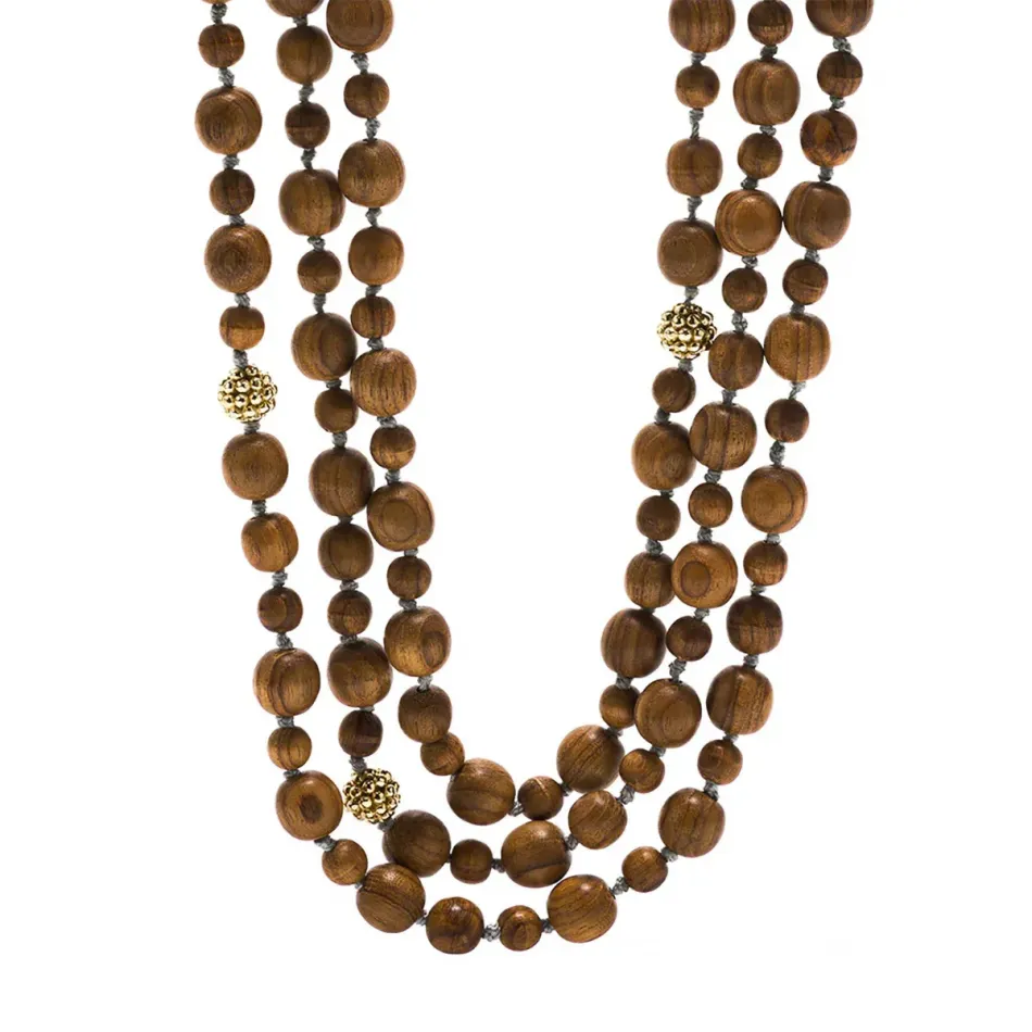 Earth Goddess Beads Teak Necklace 34''