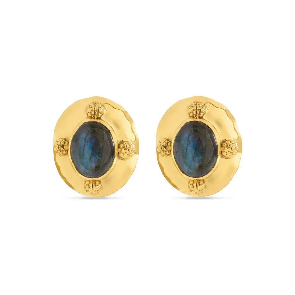 Cleopatra Oval Gold/Blue Labradorite Stud Earrings