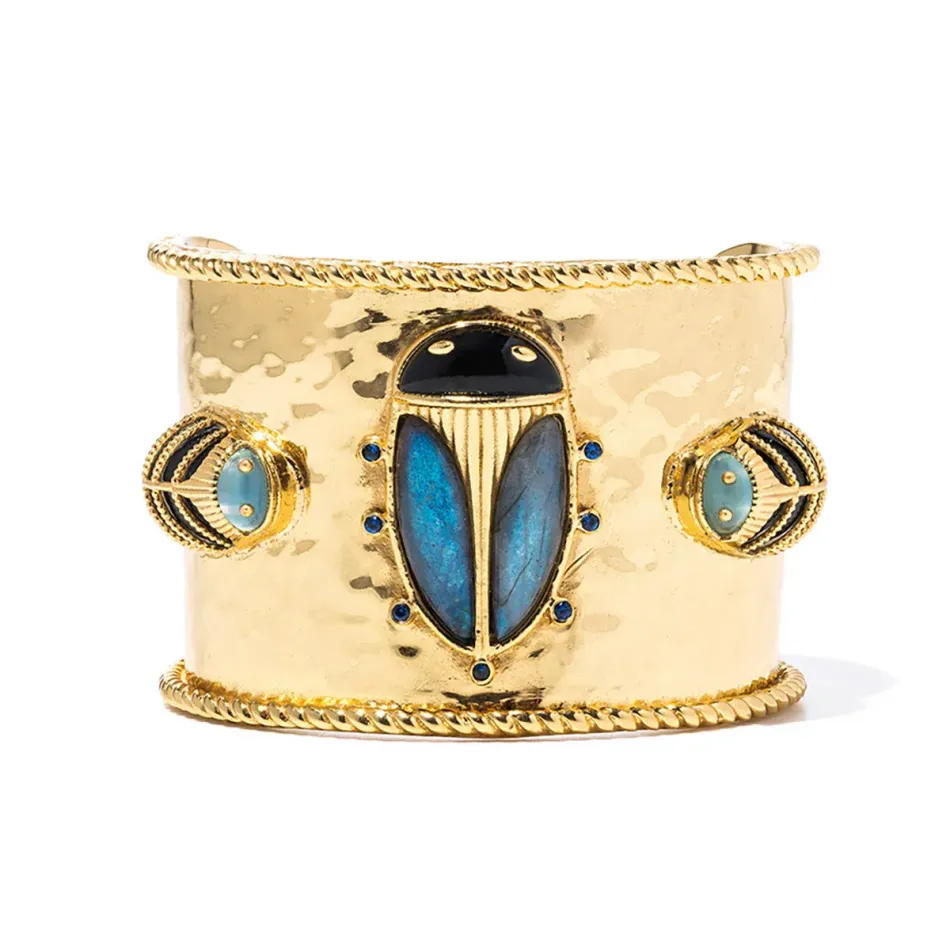Scarab Blue Labradorite/Black Agate Cuff Grande