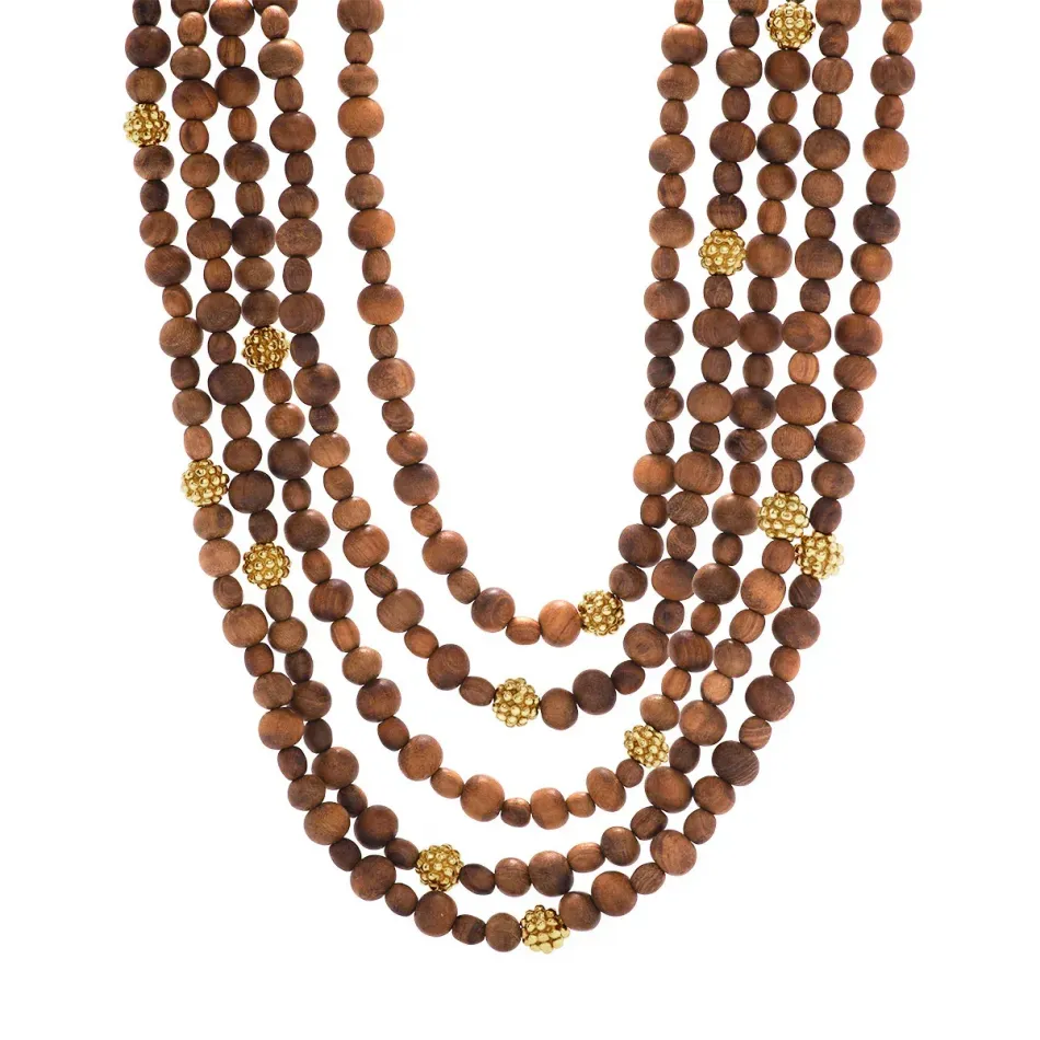 Earth Goddess Beads Teak 5-Strand Necklace 18"+2''