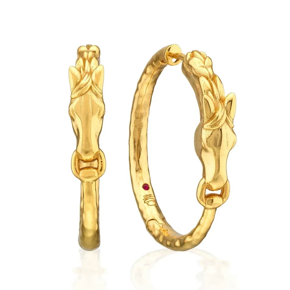 Equestrian Gold Horsehead Hoop Earrings