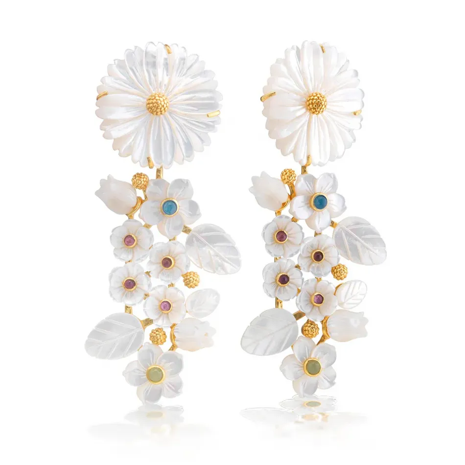 Mermaid Garden Mother of Pearl/Multi-Colored Jade Convertible Statement Earrings