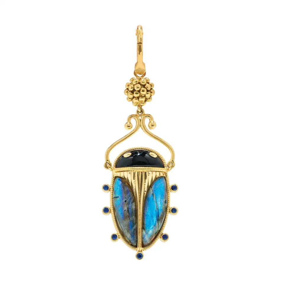 Scarab Blue Labradorite/Black Agate Pendant