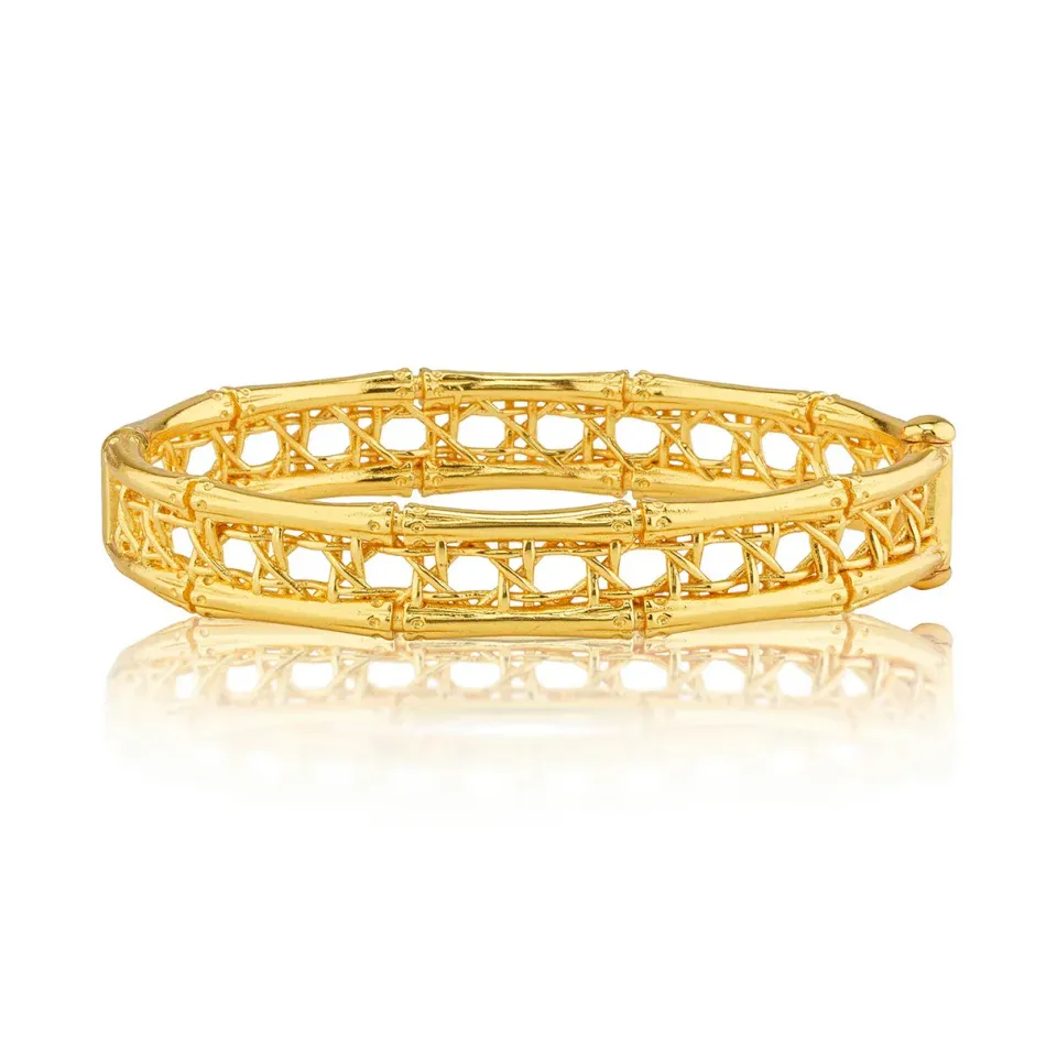 Veranda Caning Gold Hinged Bangle S/M