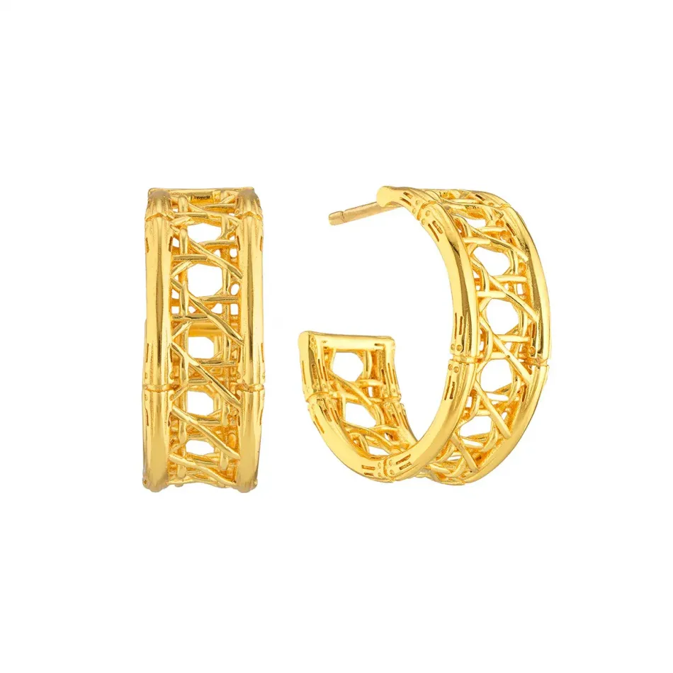 Veranda Caning Gold Hoop Earrings Medium