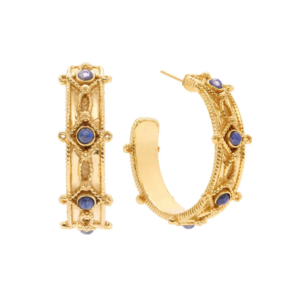 Victoria Gold/Blue Labradorite Hoop Earrings