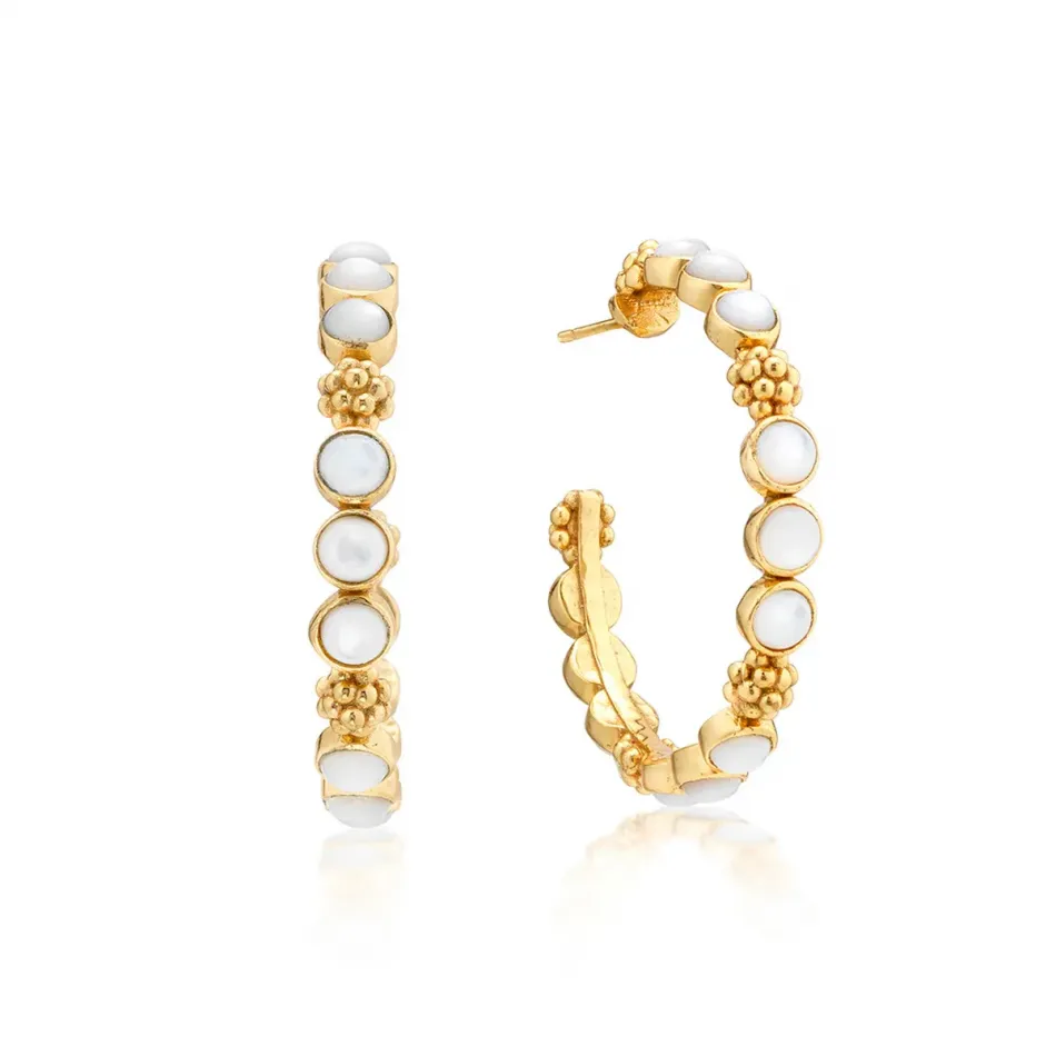 Berry Gem Mother of Pearl Hoop Earrings Medium