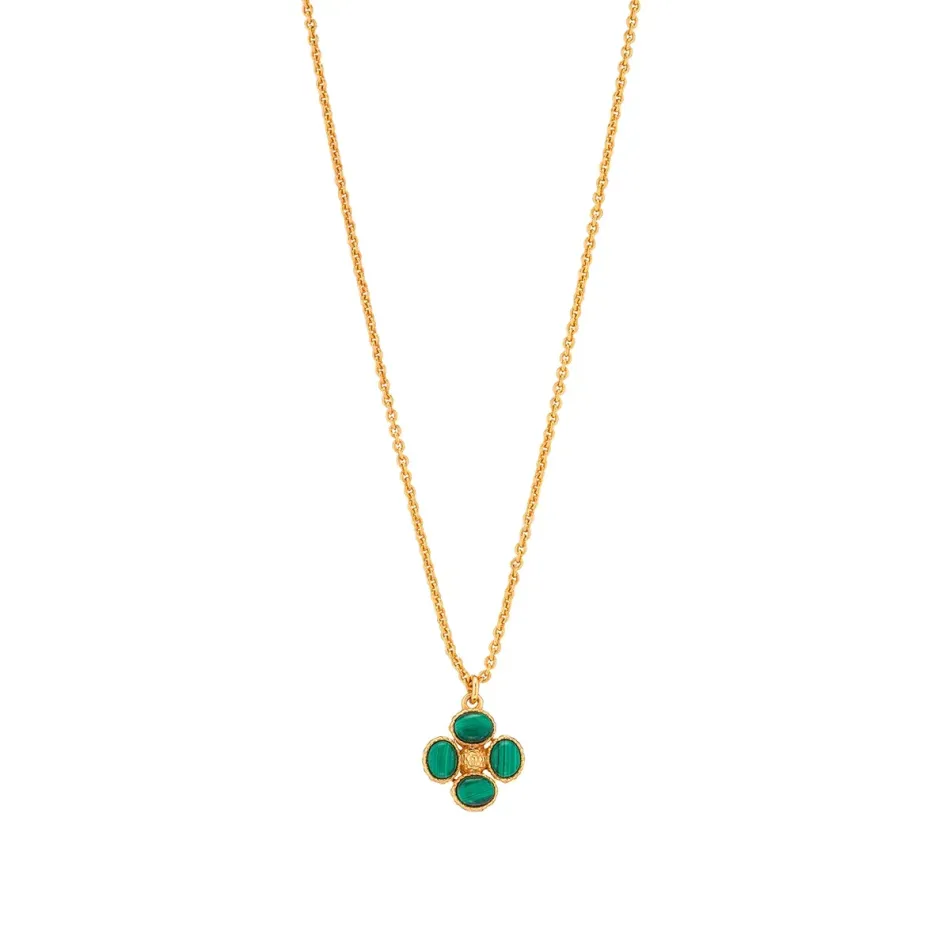 Berry Malachite Clover Double Sided Charm Necklace 16"+2"