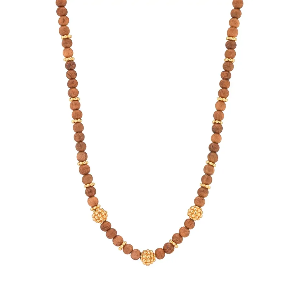 Berry Teak Single Strand Beads Necklace Petite 16"+2"