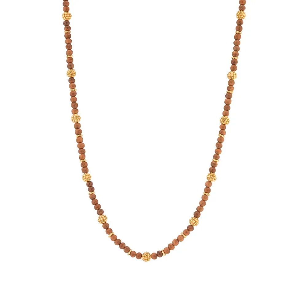 Berry Teak Single Strand Beads Necklace Petite 24"