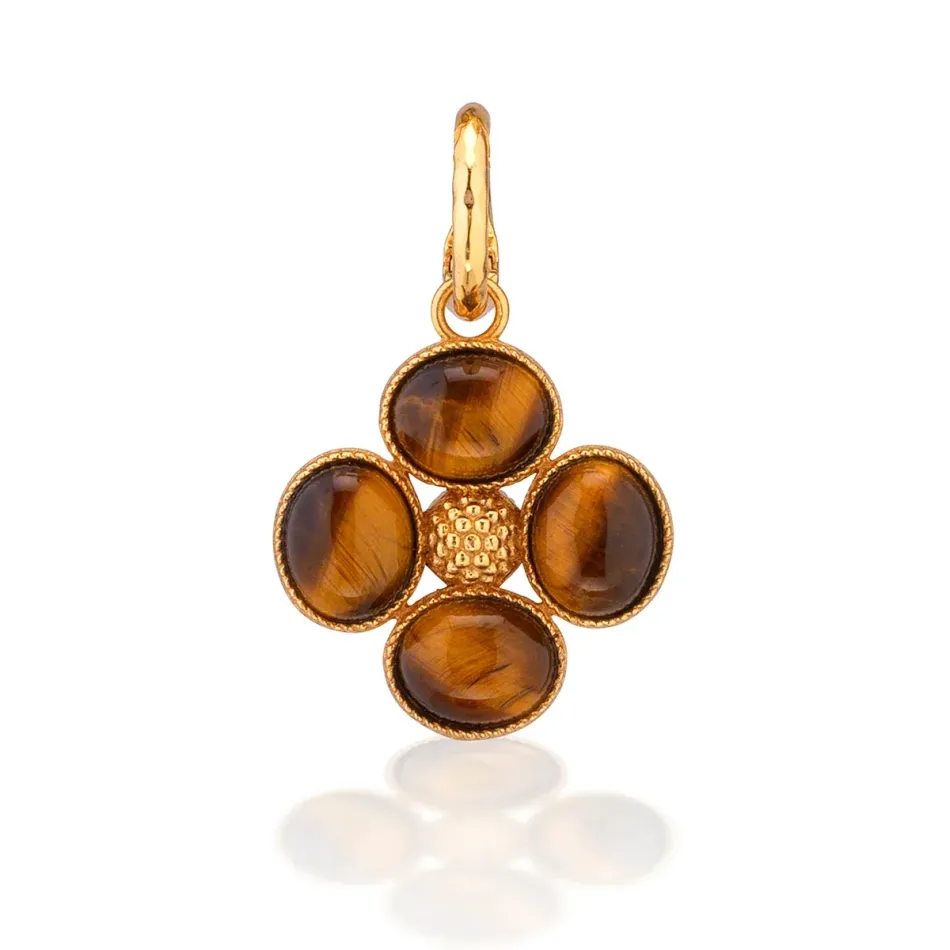 Berry Tiger's Eye Clover Double Sided Charm/Pendant