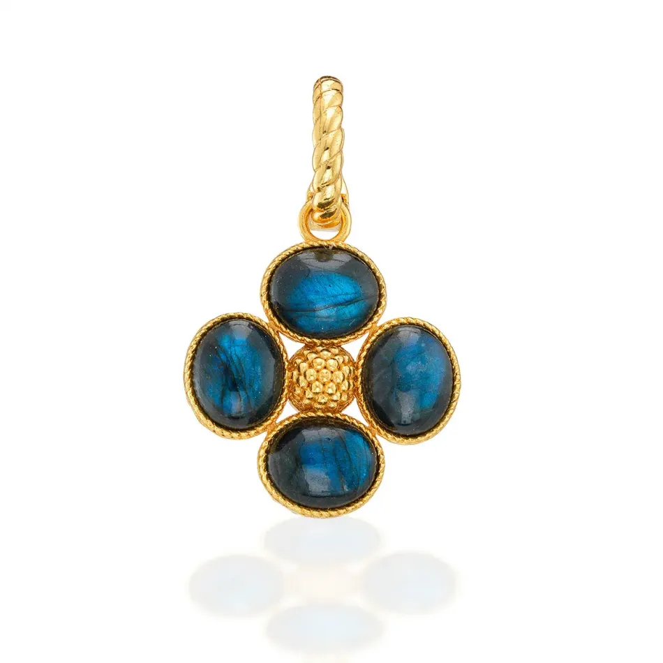 Berry Clover Blue Labradorite Double Sided Pendant