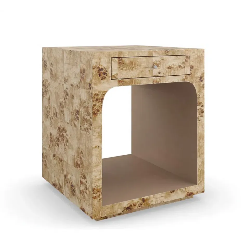 Burlesque End Table End/Side Table Mappa Burl, Brazen Bronze Leaf